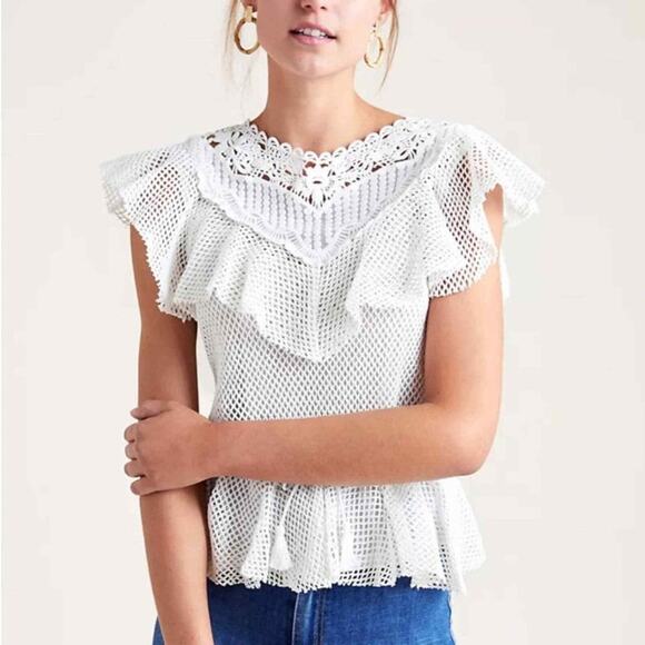 Anthropologie Ranna Gill Mesh White Peplum Top - Picture 1 of 8